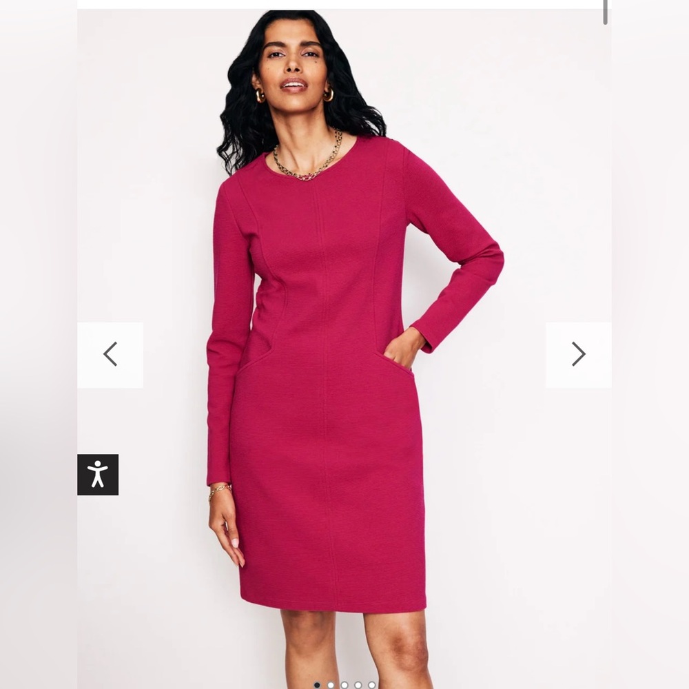 Boden Ellen Ottoman Vibrant Pink Long Sleeve Dress with pockets EUC
